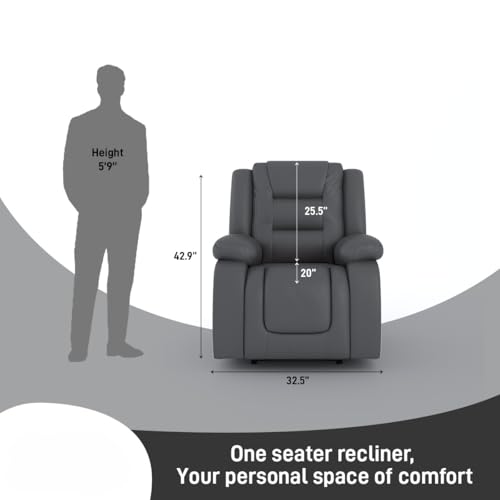 Image of Amazon Brand - Solimo Fraklin | Single Seater Sofa Recliner | Manual Recliner (Leatherette Grey)