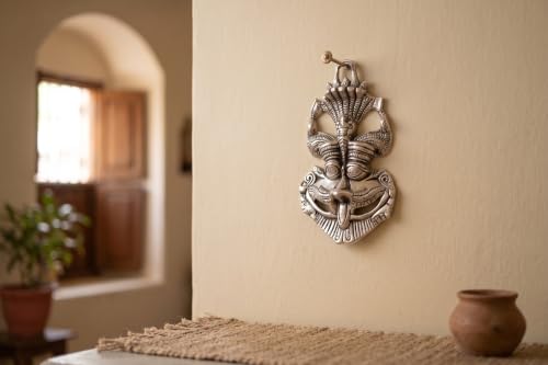 Image of KridayKraft Metal Nazar Battu with Naag Ganesha for Nazar Suraksha (Evil Eye), Suraksha Kawach Mask for Home, Office, Wall & Door Hanging Decor Accessories, Vastu Showpiece (Silver)