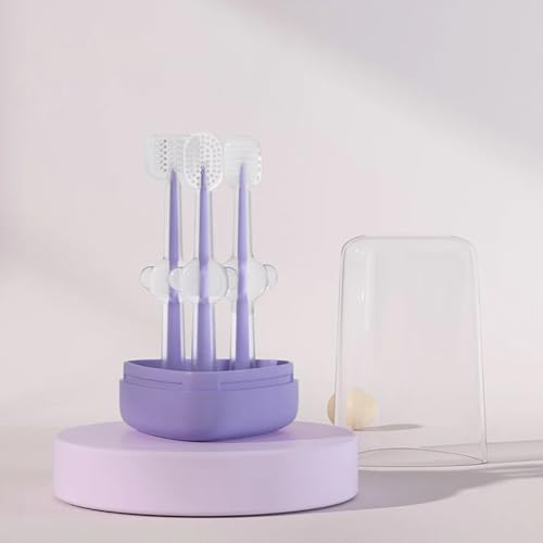 UNVELIS Tiny Smiles Pixie 3-in-1 Baby Toothbrush Set BPA-Free Silicone | Gum Massager, U-Shape & Toddler Brush with Travel Case (3Pcs) | Ultra Soft Teeth Cleaner for 0-18 M Babies (Purple)