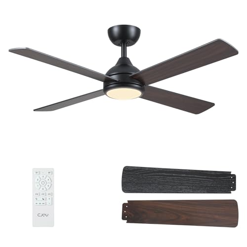 CJOY Brown and Black Woodgrain Ceiling Fan with Light and Remote 48in, Quiet Ceiling Fans with Lamps Dimmable 3CCT, 6 Speeds, Reversible 4 Blades, Fan Light Ceiling for Bedroom/Living Room/Farmhouse