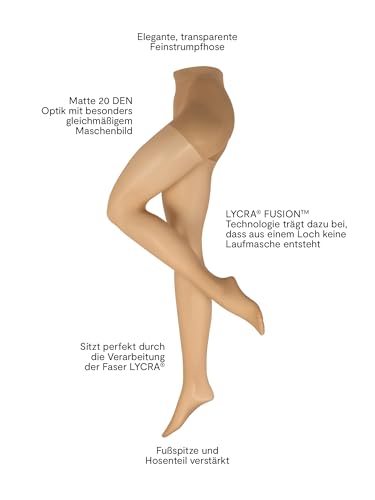 Nur Die Goodbye Laufmaschen 20 DEN Strumpfhose verhindert Laufmaschen transparente Fein-Strumpfhose matte Optik Damen, mandel, M