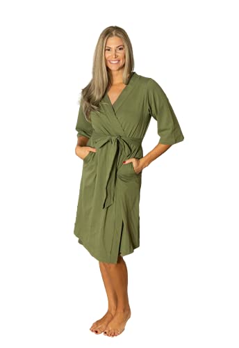 Image of Baby Be Mine Maternity Mommy & Me Delivery Robe with Matching Baby Swaddle Blanket & Hat Set (Olive, 2XL/3XL Pre Pregnancy 20-24)