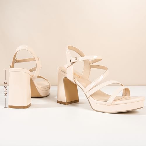 Image of rsxses Platform Chunky Heels for Women Ankle Strap Heels Strappy Sandals with Open Toe Wedding Prom Bridal Women Dress Shoes