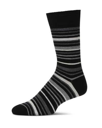MeMoi Men's Slick Stripes Luxuriously Soft Cashmere Blend Crew Socks Black 10-13