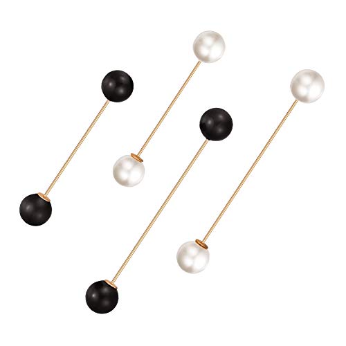 Sweater Shawl Clip Pearl,4 Pack Women Brooch Pins Double Faux Pearl Brooches Collar White Black Brooch Clips for Women Girls Clothing Decoration