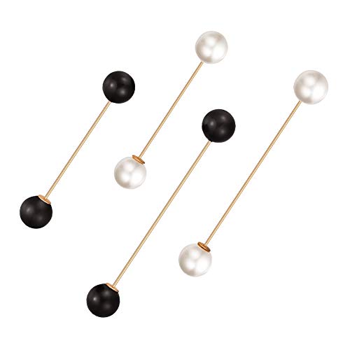Pin de Chal de Suéter,4 Pack Mujeres Pinzas para Suéter Doble Perla Falsa Alfiler de Alimentos Blanco Negro Broche Clips para Mujeres Niñas Ropa Decoración, One Size, perla y aleación