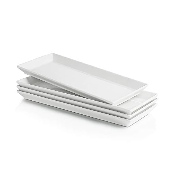 Sweese 701.101 White Rectangular Platters, Porcelain Serving Plates for Parties - 11.7 Inch, Set of 4