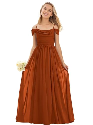 Mulesy Cold Shoulder Juniors Bridesmaid Dresses for Wedding Spaghetti Straps Chiffon Long Teens Girls Party Gowns