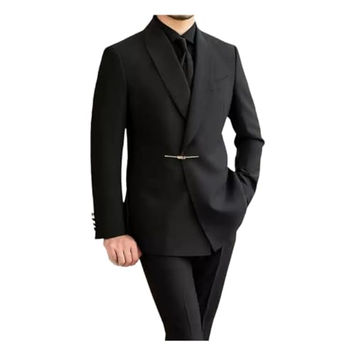 Men's Classic Black Tuxedo Wedding Banquet Commuter Suit Stylish Buckle Suit Jacket