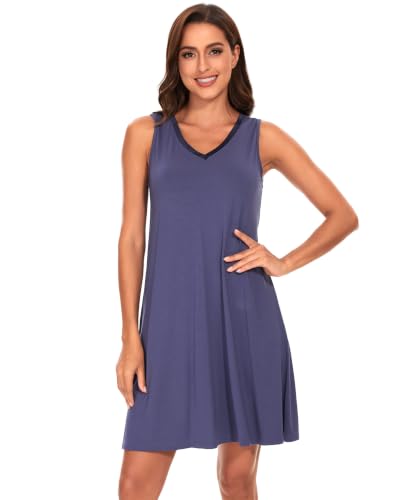 Image of GYS Cooling Bamboo Viscose Nightgowns for Women, Lightweight Sleeveless V Neck Sleep Shirt for Hot Sleepers, Soft Night dress