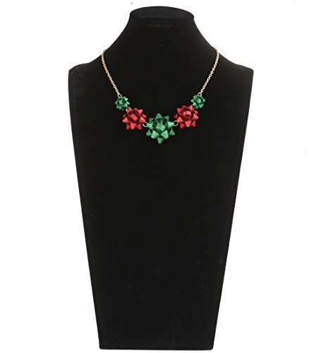 Vogueknock vogueknock Gift Bow Necklace Christmas Bow Collar Necklace Xmas Jewelry Gift Red Green Bows (Green glitter)