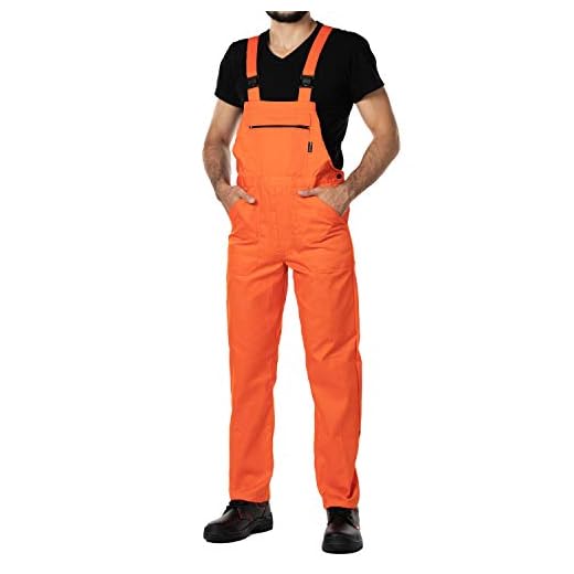 Pantalones con Peto de Trabajo para Hombre, Made in EU, Mono de Trabajo, Azur, Blanco, Rojo, Verde, Negro (S, Naranja)