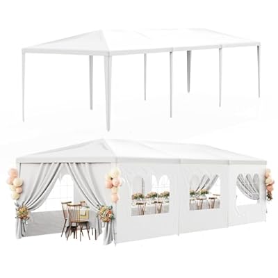 White Party Tent 10x30 Outdoor Canopy Tents for Parties Heavy Duty Patio Gazebo Shelter with 8 Removable Sidewalls Wedding BBQ Events Tent for Birthday Graduation Backyard Garden