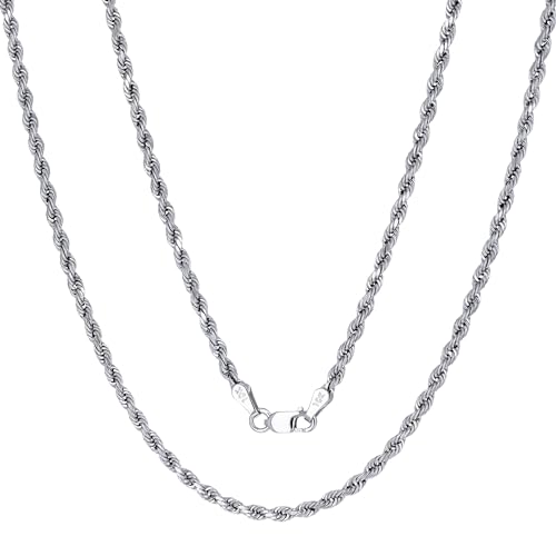 Nuragold 10k Real White Gold 2.5mm Rope Chain Diamond Cut Necklace (16