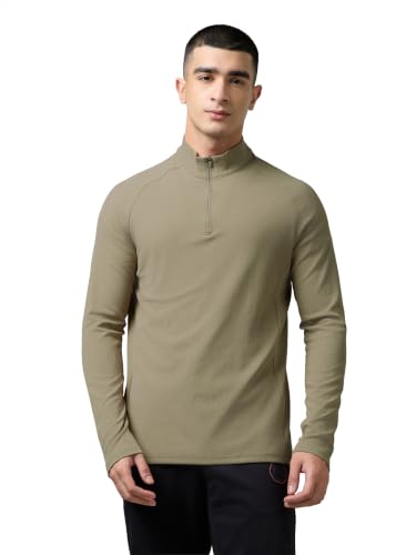 Image of TECHNOSPORT Men's Solid Full Sleeve T-Shirt ELASTOPLUS Quick Dry Slim Fit Mock Neck Sports Tee for Training Layering Casual Wear UPF50+ Anti Odour