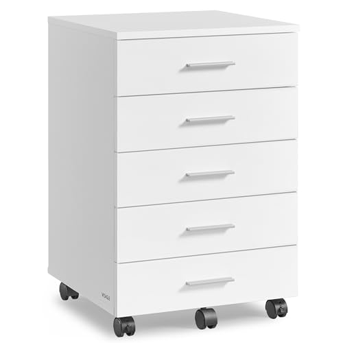 Opiniones y reviews de Cajonera Blanca Madera los 5 más buscados. 50 VASAGLE UOFC081W01 - Archivador móvil con Ruedas, Soporte para Impresora con 5 cajones, rieles deslizantes sin Herramientas, para Estudio, Oficina en casa, Blanco Nube