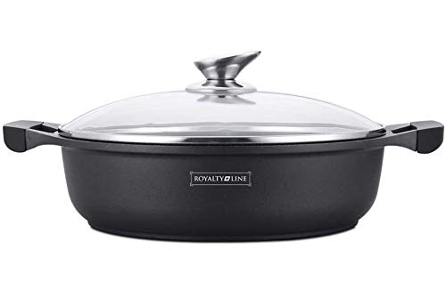 Royalty Line RL-BR32M - Cacerola Baja con Tapa de Cristal, Antiadherente, Inducción, 32 cm, Negro