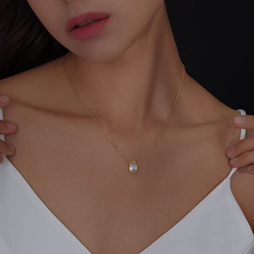 Badu 14K Gold Plated Created Gemstones 7x10mm Teardrop Necklace For Women Solitaire Cubic Zirconia Jewelry4