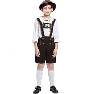 GIVBRO Oktoberfest Lederhosen kostuum met shirt Alpine Hoed traditionele Beierse bierjongen broek T-shirt voor Halloween party Dress Up