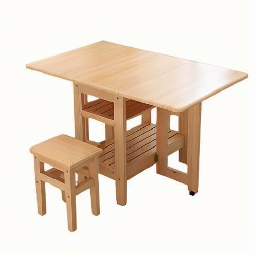 YNIYUJKL Juego De Mesa Abatible, Mesa De Comedor Plegable Y 4 Sillas, Mesa Extensible Que Ahorra Espacio con Estante De Almacenamiento De 2 Niveles Y Ruedas, para Cocina