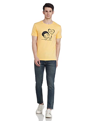 Image of Duo Men's Printed Regular fit T-Shirt HS-LOVEU Yellow L (Duo-HS-LOVEU)