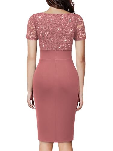 Image of Miusol Women's V Neck Sequin Lace Ruffle Cocktail Party Dress | Deep v-neck, glitter sequin Lace, ruffle design, bodycon dress for cocktail, wedding, evening and semi-formal event