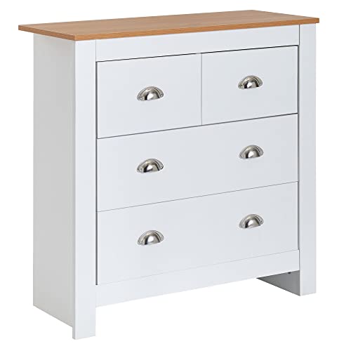 FineBuy con 4 cajones 79x81x35 cm cómoda Blanco/Roble Moderno | Aparador Alto de diseño | Cómoda Sala de Estar Cover
