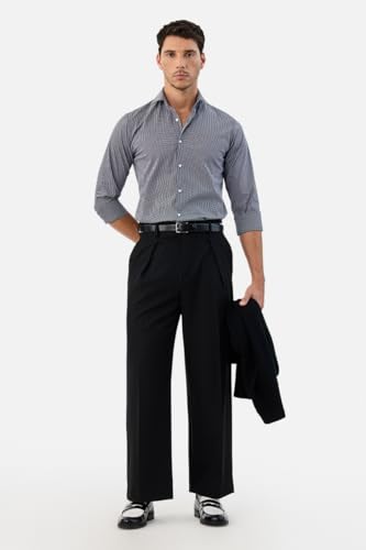 Image of SNITCH Men Casual Trousers | Baggy Fit Wide-Leg Design with Pleated Front & Button Closure | Durable Polyester Blend & Medium-Stretch Fabric for Summer Wear