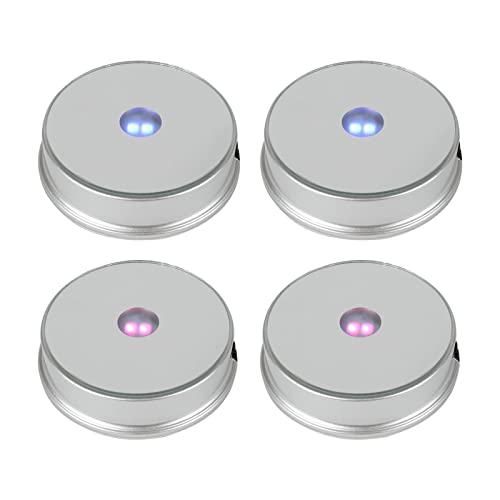 Colorful Led Light Display Base, Display Stand for Crystals Glass Art Figurine Merchandise, Lighted Seven Color Changing Lights Display Holder 3 AAA Batteries Powered (White,4 Pieces)