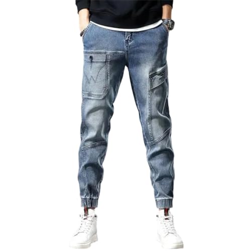 Men's Harem Trousers with Pockets Cargo Cowboy Pants Harajuku Washed Jeans