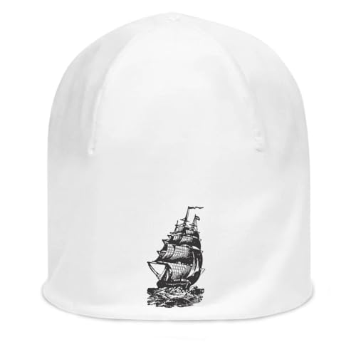 Bonnet coton fin extensible blanc motif voilier pour protéger la tête sans transpirer