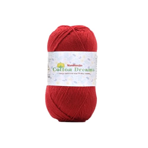 Image of Vardhman 100% Cotton Dreamz Light Weight Natural Thin Yarn | Pack-1 100g | Knitting & Crochet Projects | Soft Natural Yarn | Ideal for Garments, Summer Wear & Accessories | Red, CJH007