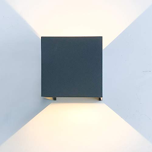 TVGO 7W Wandleuchte Innen/Aussen Modern, LED Wandbeleuchtung mit einstellbar Abstrahlwinkel Design, IP 65 Wasserdichte außenleuchte WandLampe 2800K Warmweiß (Dunkelgrau) Cover