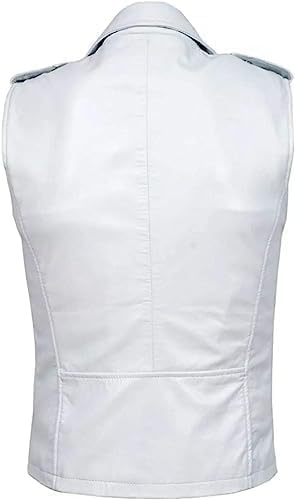 lishow leather fashion Men's Biker Rocker Rider motorcycle Club Genuine Cowhide White Leather Sleevless vest (as1, alpha, xx_l, regular, regular, White)