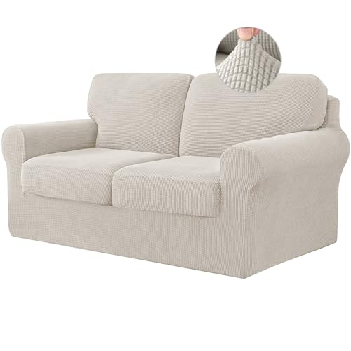 Juegos de Fundas Elásticas para Sofá con Respaldos Separados y Cojines para Asientos, Funda Antideslizante para Sofá con Banda Elástica, Protector de Muebles (2 Seater(145-178cm),Beige)