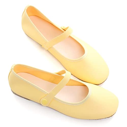 LUXINYU Women's Mary Jane Shoes Candy Color Ankle Strap Ballet Flats Soft Pu Leather Lightweight Casual Flats