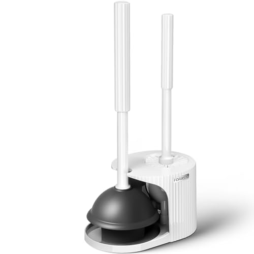 2 in 1 Toilet Brush and Plunger Set, Toilet Bowl Brush Plunger Set,Extended Handle Plunger,Bathroom Cleaning Tools,Toilet Brush Plunger Combo,Cleaning Brush(Pearl White,20.8inch)