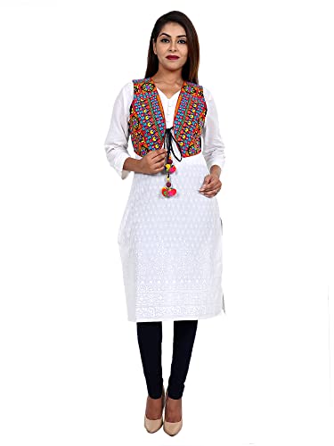 Image of Craft Trade Women's Cotton Embroidered Kutchi Jacket with Tassels Sleeveless Mirror Work