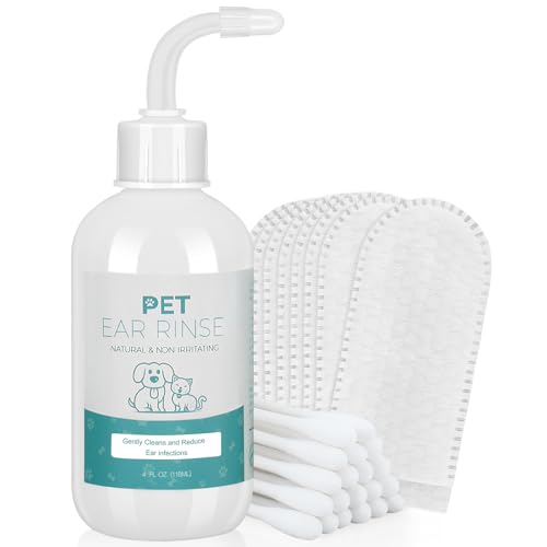Project wine Ear Cleaner for Dogs & Cats, Dog Ear Infection Treatment, Dog Ear Cleaner Solution with 20 Cotton Swabs & 20 Finger Wipes, Dog Ear Wash Help Remove Wax & Odor, 4 Fl oz