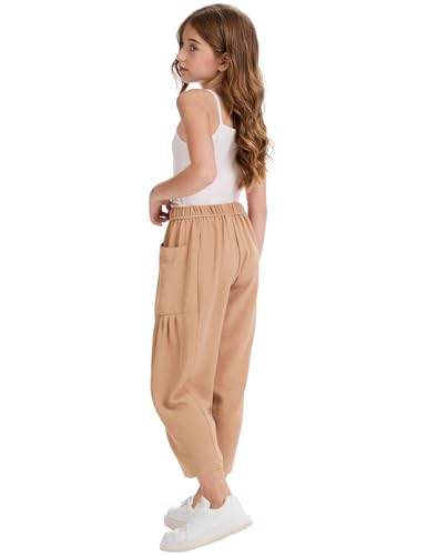 Image of COZYPOIN Girl's Wide Leg Pants Elastic Waist Loose Fit Flowy Casual Beach Palazzo Harem Trousers with Pockets 5-14 Y