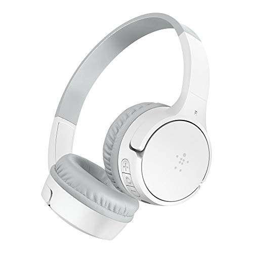 Belkin SoundForm Mini Kids Bluetooth 5.0 Wireless Headphones with Built in Microphone - On Ear Headsets for Travel, Online Learning, School - Compatible with iPhones, iPads, Galaxy and More - White