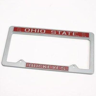 Ohio State Buckeyes Metal License Plate Frame - Pewter Look Design