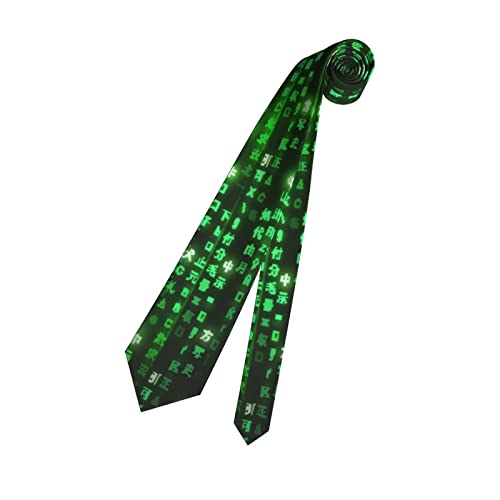 Green Matrix Symbols Digital Binary Code On Dark Ties For Men Boys Funny Novelty Party Tie Fashion Skinny Print Casual Neckties For Weddings, Groom, Groomsmen, Missions, Dances, Gifts #TOP4