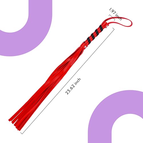 Image of Sweet Vibrations Faux Leather Floggers for Bedroom - Black Whip for Adults, Structured Diamond-Pattern Handle with Wrist Loop, Durable Material for Enhanced Handling - 1.9x23.6x1.10 inch - Red Whip