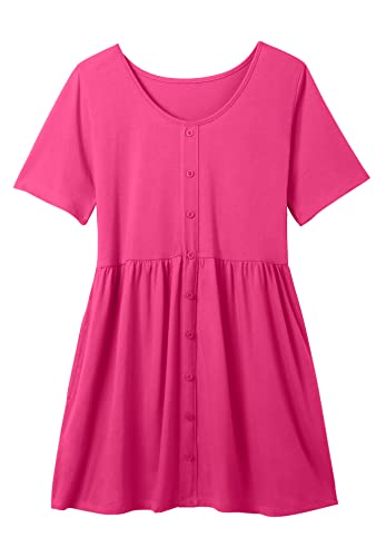 Woman Within Women's Plus Size Short-Sleeve Empire Waist Tunic - 26/28, Black #TOP22