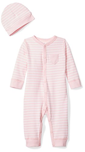 Moon and Back Baby Organic Snap-Front One-Piece Coverall with Cap Set, Pink Blush