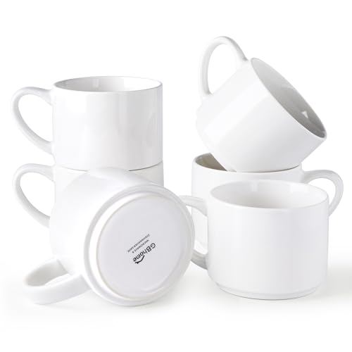 Comparison: Best Ceramic Stackable Mugs 9 GBHOME 14 OZ Coffee Mugs Set of 6, Stackable Ceramic Mugs for Men, Women, Modern Coffee Mugs With Stable Base for Latte,Tea,Cappuccino. Dishwasher & Microwave Safe, White