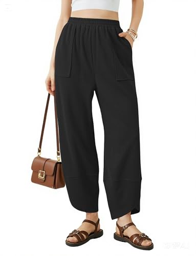 niyokki Wide Leg Palazzo Beach Pants for Women Lounge Baggy Comfy Harem Pants Elastic Waist Casual Streetwear with Pockets