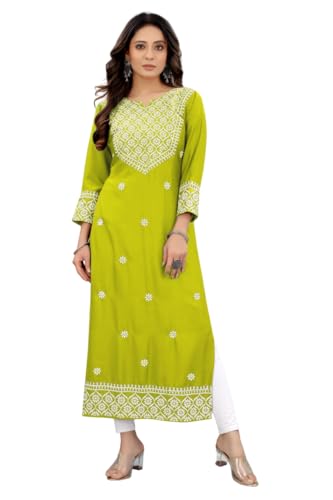 Image of Women's Rayon Embroidered Straight Kurti Under 499 Designer Attractive Look Women's Kurta