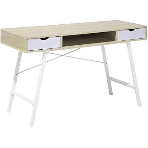 Beliani Escritorio de Oficina Madera Clara y Blanco 120 x 48 cm 2 cajones escandinavo Cover